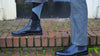 Lesovs Black and Gray Dress Sock on Brick Steps