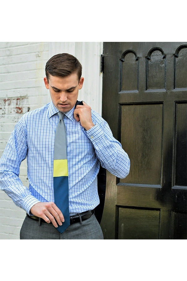 gray and yellow tie