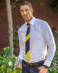 Lesovs Black and Yellow Stripes Silk Tie in Garden