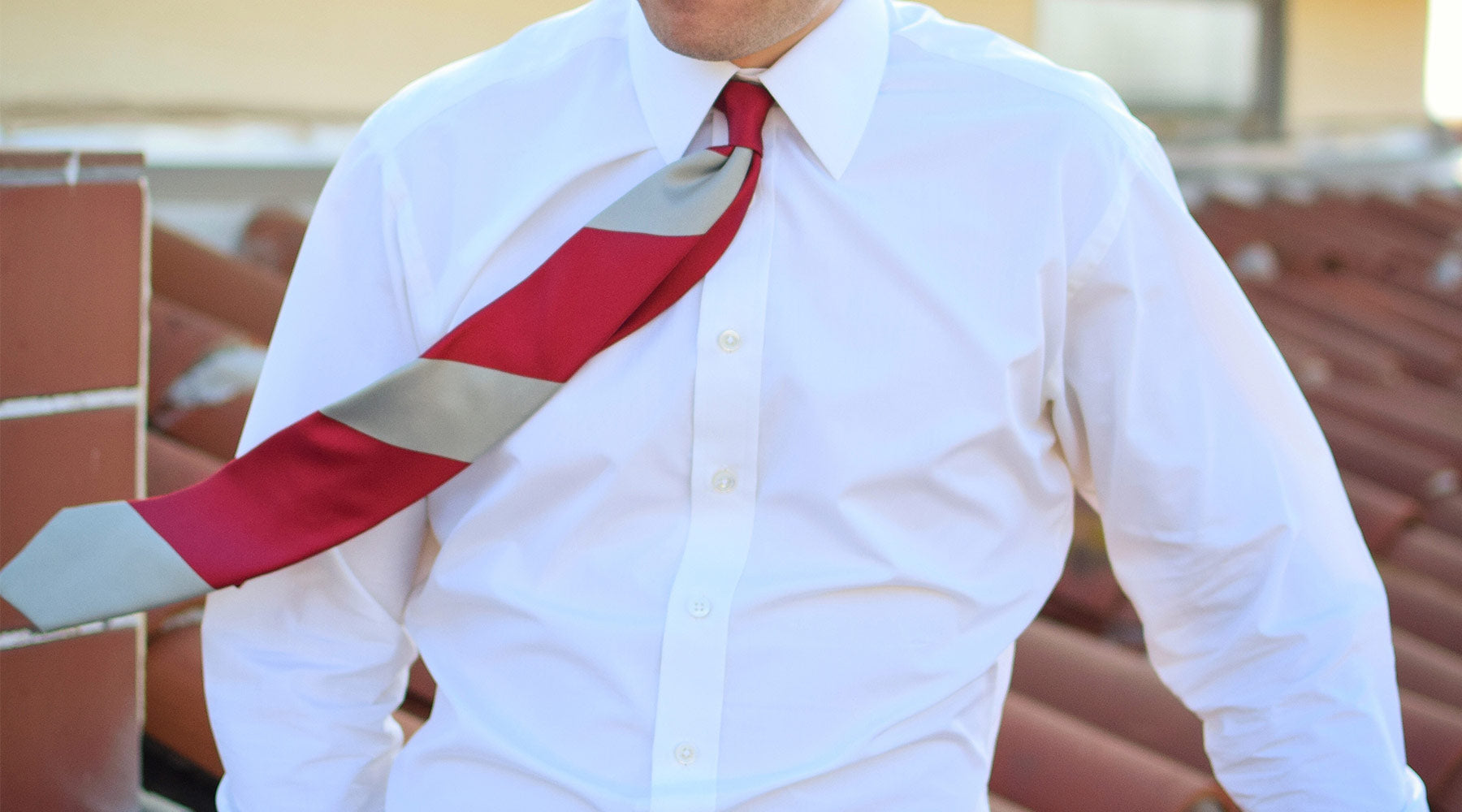 Lesovs Red and Gray Tie Blowing in the Wind with Sea Island Shirt
