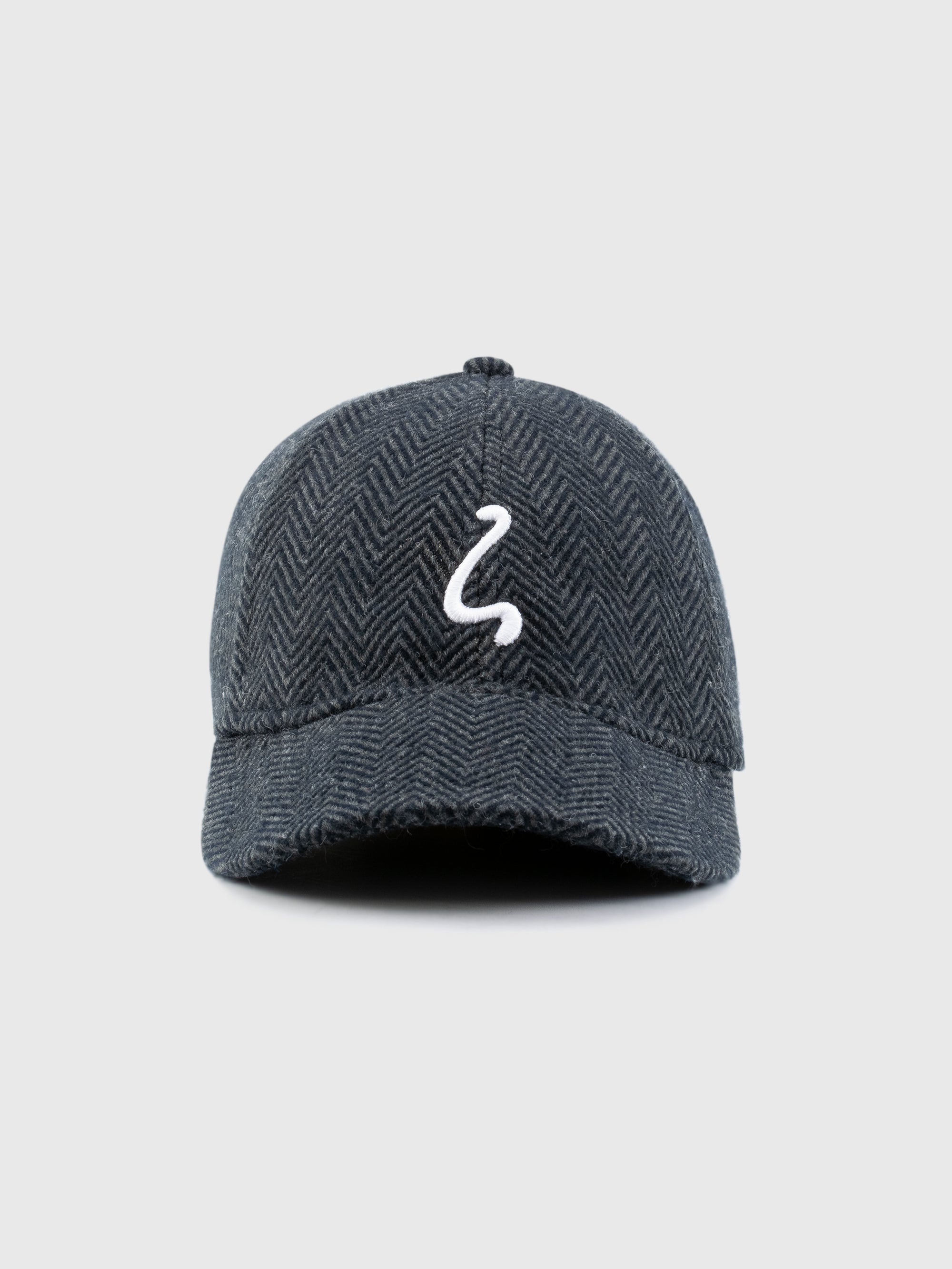 Gray herringbone cap with a white lesovs logo on a light gray background