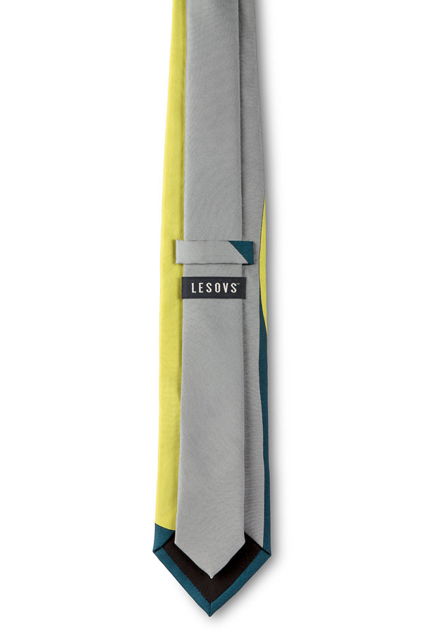 Gray Acid Yellow & Blue Eclipse Silk Tie Back