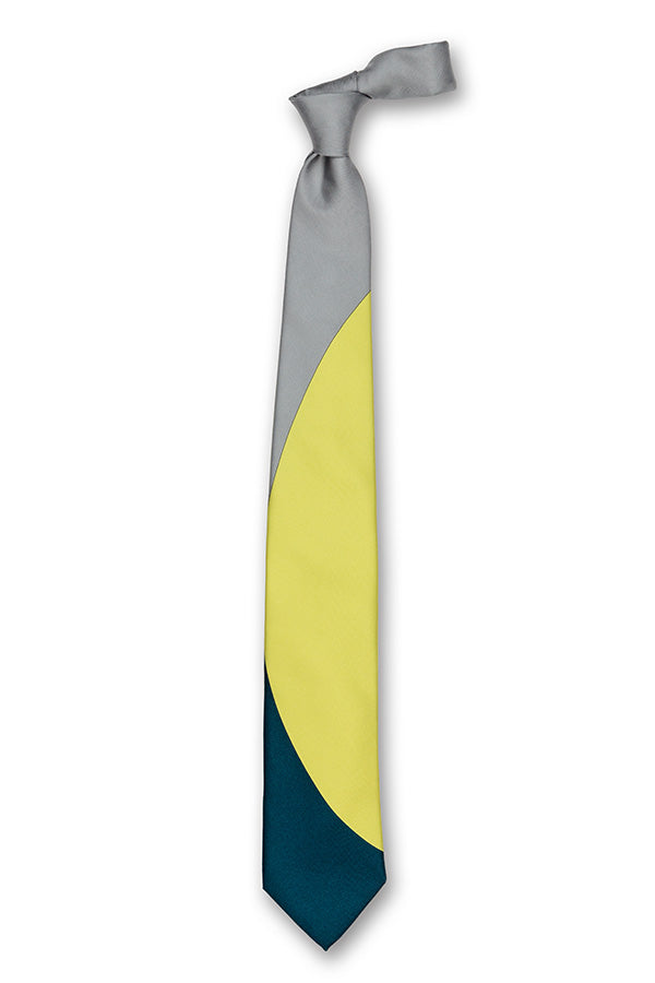 Gray Acid Yellow & Blue Eclipse Silk Tie Front