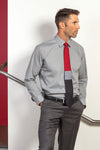 Lesovs-Gray-Block-Silk-Tie-and-man-in-stairway