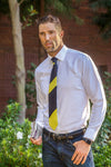 Lesovs Black and Yellow Stripes Silk Tie in Garden