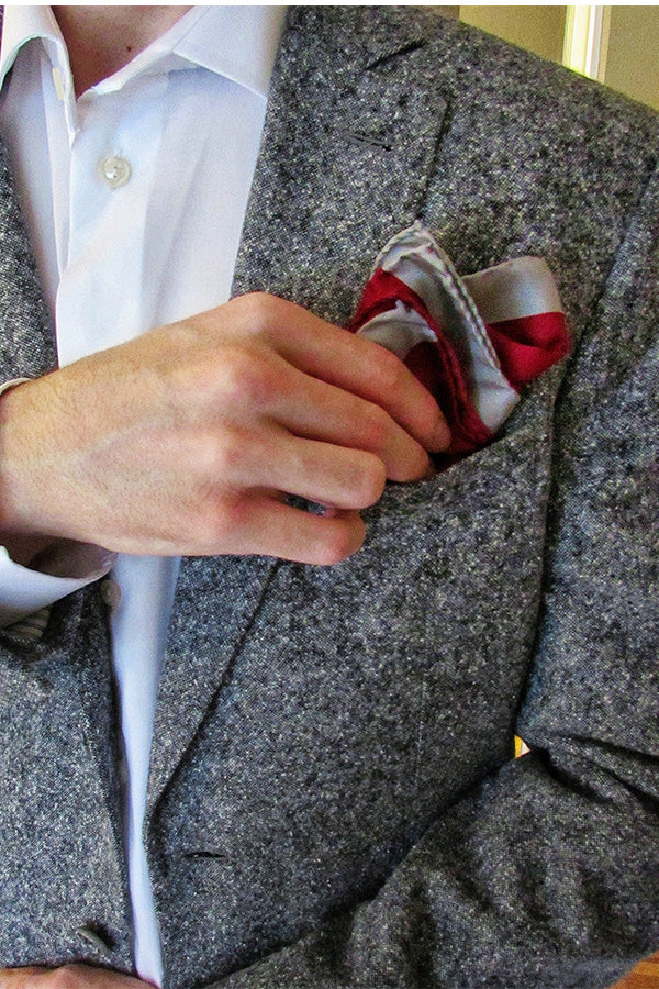 Lesovs Red and Gray Edges Designer Silk Pocket Square