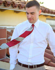 Lesovs Red and Gray Stripe Tie Blowing in the Wind