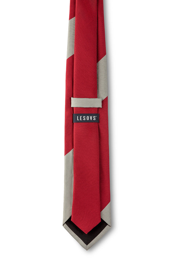 Red & Gray Striped Silk Tie Back
