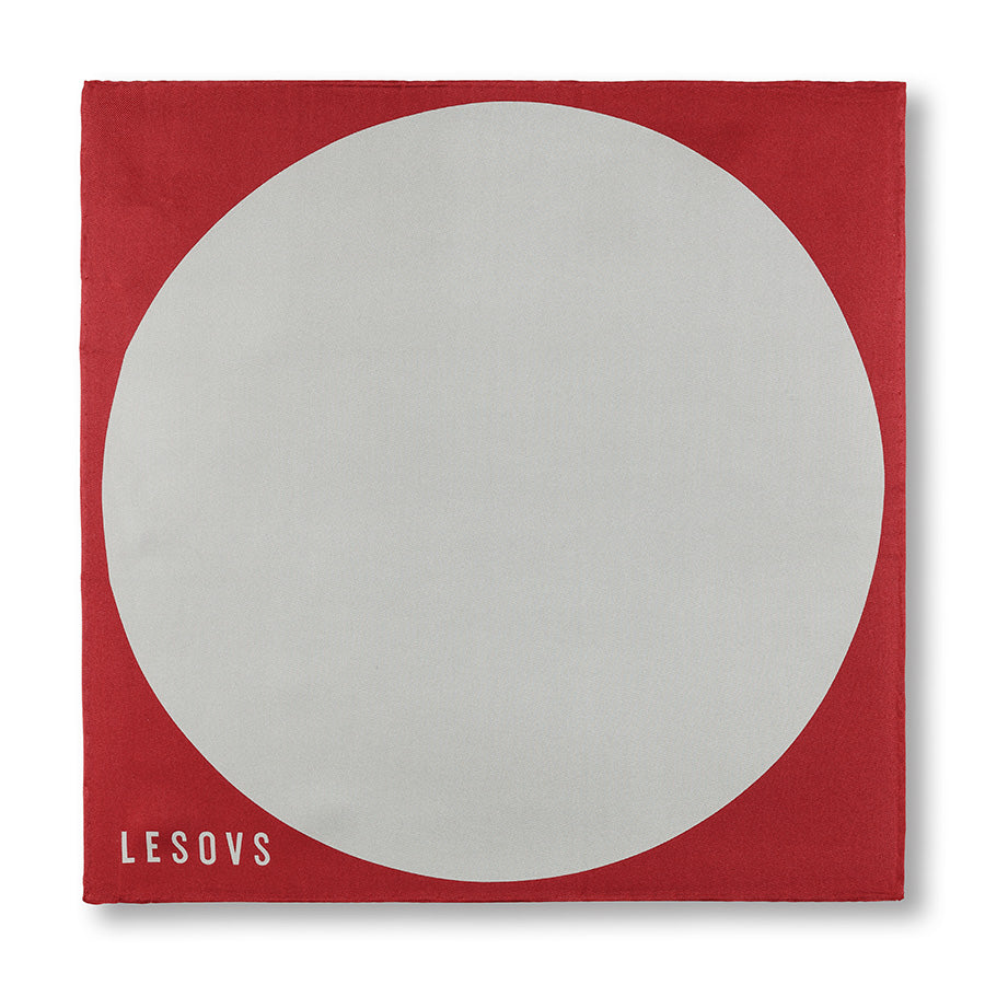 Circle Pocket Square in Red & Gray