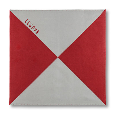 Red and Gray Triangles Pocket Square Unfolded